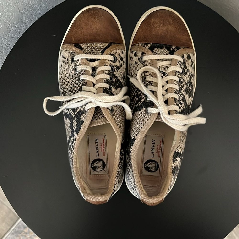 LANVIN Women's Bi-Color Leather Snakeskin Sneaker with Cap Toe, Size 37 (6.5 US) - Picture 5 of 13